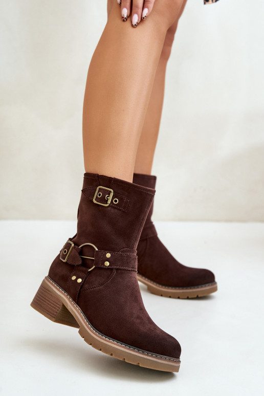 Bottes pour femmes Sur un talon bas avec boucles marron Zudra