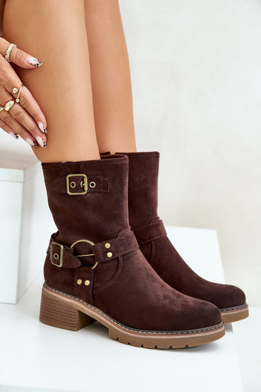 Bottes pour femmes Sur un talon bas avec boucles marron Zudra