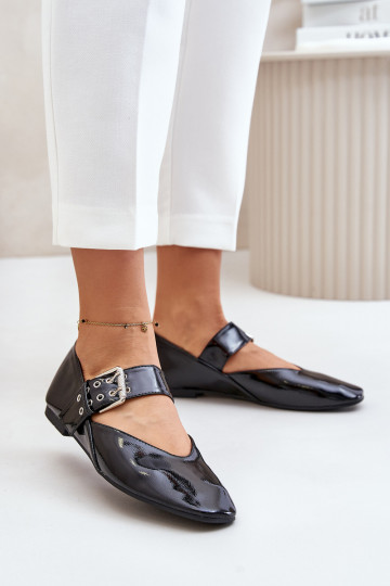 Ballerines laquées avec des sangles couleur noire Azirae 2