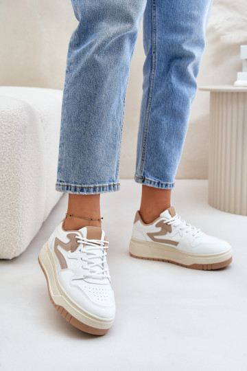 Féminin Chaussures modèle baskets en cuir écologique avec une plateforme Blanc-beige Henizore