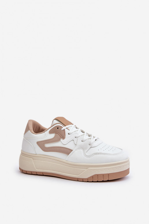 Féminin Chaussures modèle baskets en cuir écologique avec une plateforme Blanc-beige Henizore