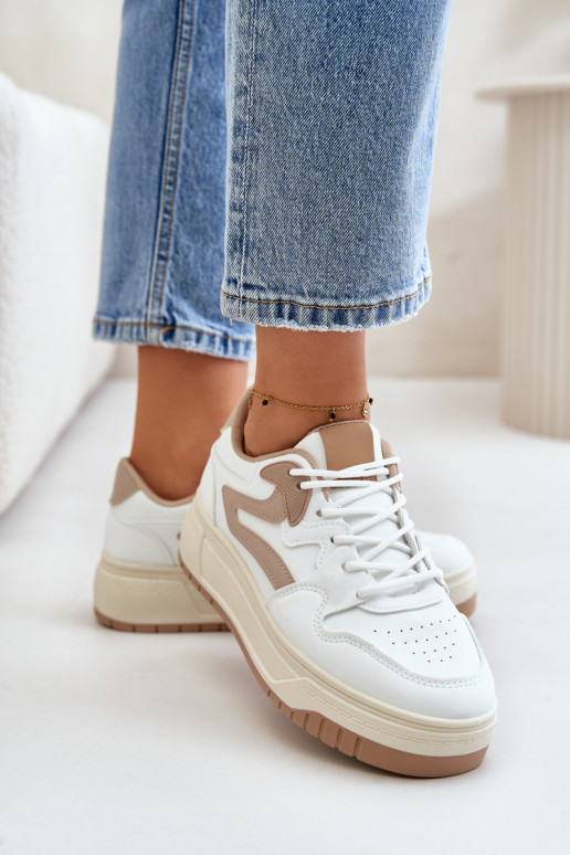 Féminin Chaussures modèle baskets en cuir écologique avec une plateforme Blanc-beige Henizore