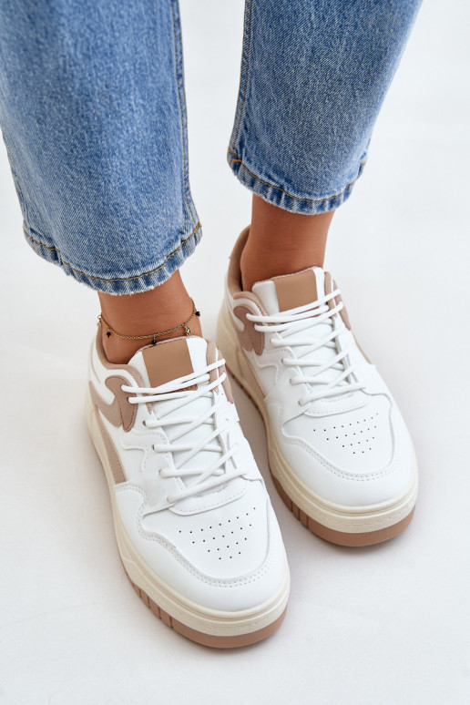 Féminin Chaussures modèle baskets en cuir écologique avec une plateforme Blanc-beige Henizore