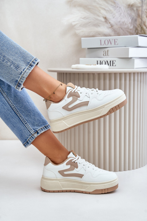 Féminin Chaussures modèle baskets en cuir écologique avec une plateforme Blanc-beige Henizore