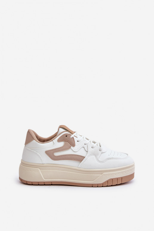 Féminin Chaussures modèle baskets en cuir écologique avec une plateforme Blanc-beige Henizore