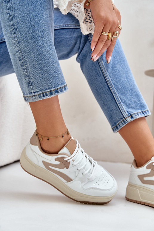 Féminin Chaussures modèle baskets en cuir écologique avec une plateforme Blanc-beige Henizore