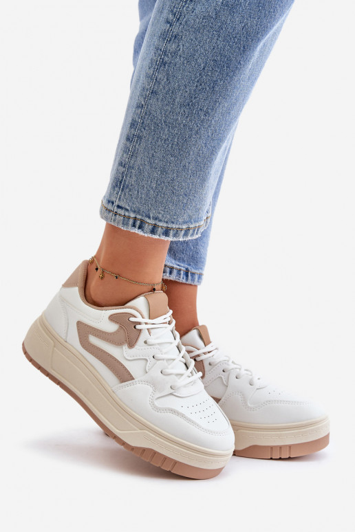 Féminin Chaussures modèle baskets en cuir écologique avec une plateforme Blanc-beige Henizore
