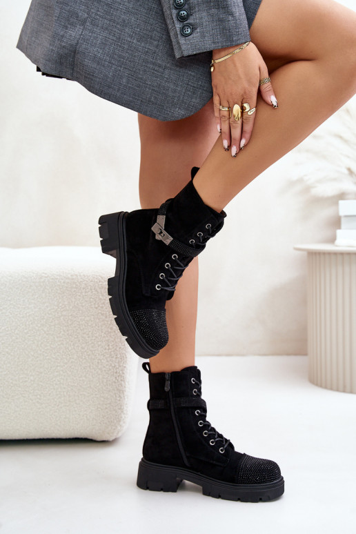 réchauffer Bottines de travail Avec décoration S.Barski HY42-281 couleur noire réchauffer Bottines de travail Avec décoration S.Barski HY42-281 couleur noire