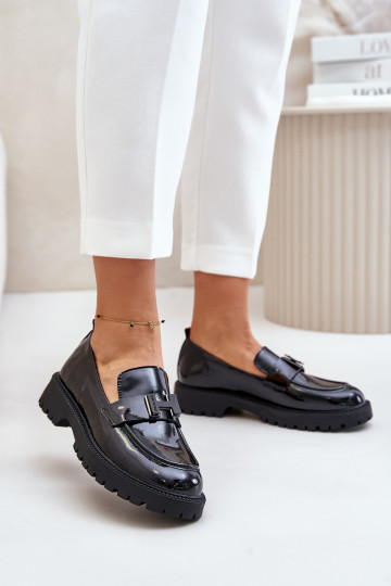 mocassins pour femmes avec effet vernis Vinceza 62187 couleur noire