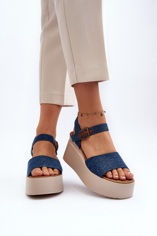 Sandales plateforme en jean couleur... Sandales plateforme en jean couleur...