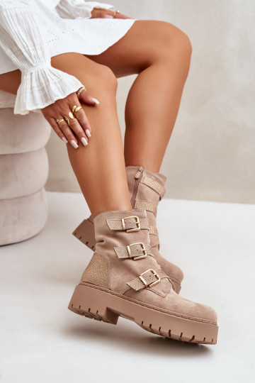 réchauffer Bottes pour femmes avec boucles beige Tiaeliana