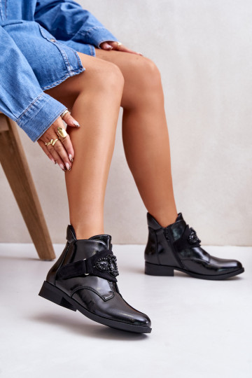avec effet laqué Bottes pour femmes avec ornements réchauffés S.Barski HY42-021 couleur noir