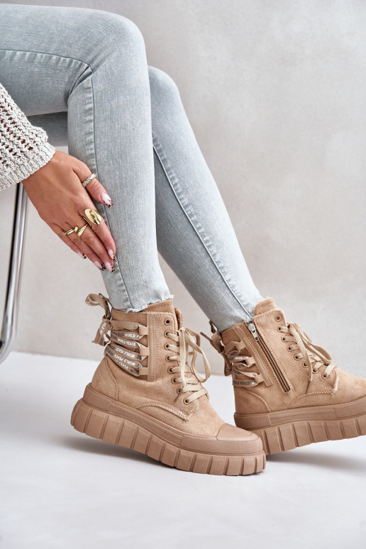 Bottes pour femmes avec une plateforme Avec des décorations Laçagem marron Edidda