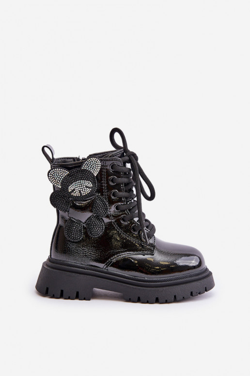 réchauffer Bottes Puéril Avec l ours Au Château avec effet vernis couleur noire Relobia réchauffer Bottes Puéril Avec l ours Au Château avec effet vernis couleur noire Relobia