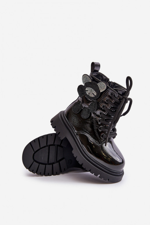 réchauffer Bottes Puéril Avec l ours Au Château avec effet vernis couleur noire Relobia réchauffer Bottes Puéril Avec l ours Au Château avec effet vernis couleur noire Relobia