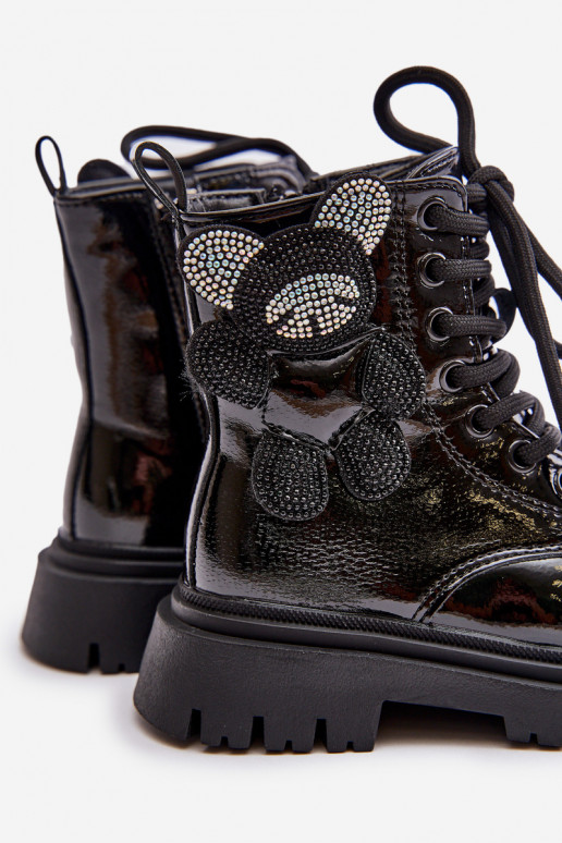 réchauffer Bottes Puéril Avec l ours Au Château avec effet vernis couleur noire Relobia réchauffer Bottes Puéril Avec l ours Au Château avec effet vernis couleur noire Relobia