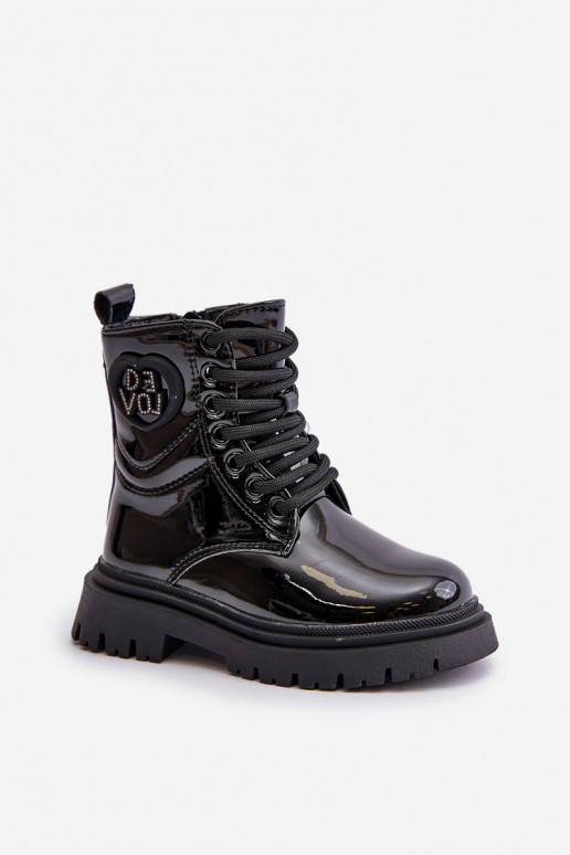 avec effet vernis Bottes Puéril réchauffer avec de la fourrure à l intérieur Au Château couleur noire Evaliraea