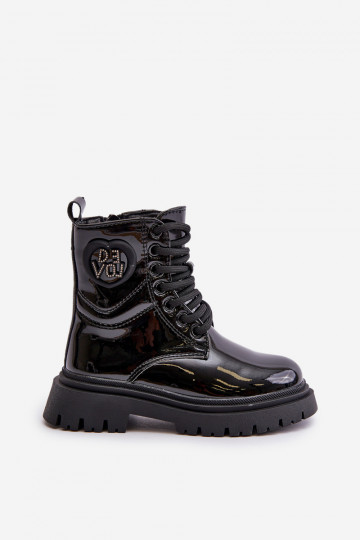 avec effet vernis Bottes Puéril réchauffer avec de la fourrure à l intérieur Au Château couleur noire Evaliraea 2