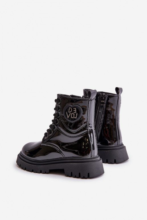 avec effet vernis Bottes Puéril réchauffer avec de la fourrure à l intérieur Au Château couleur noire Evaliraea