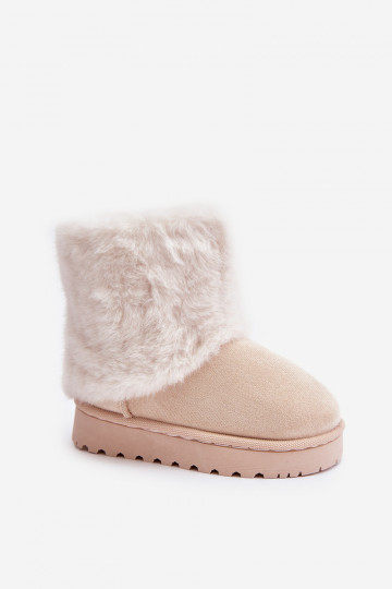 Bottes de neige pour enfants avec un manteau de fourrure couleur ivoire Crisie