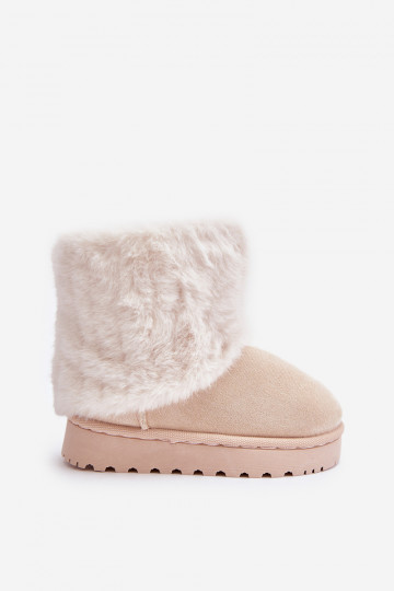 Bottes de neige pour enfants avec un manteau de fourrure couleur ivoire Crisie 2