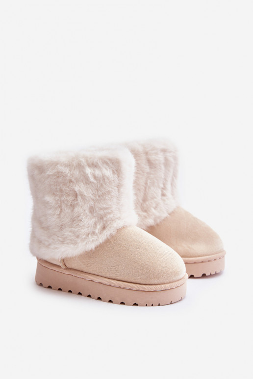 Bottes de neige pour enfants avec un manteau de fourrure couleur ivoire Crisie