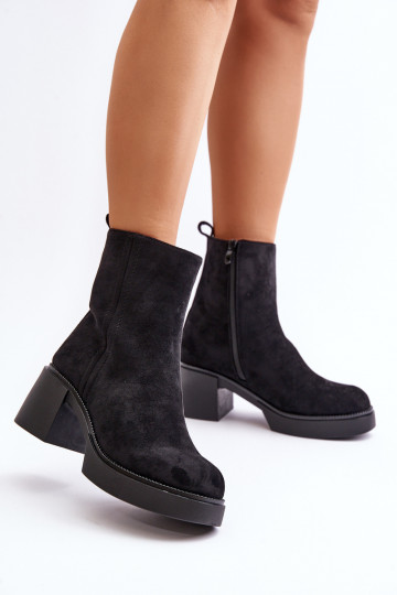 en daim écologiqueoÀe Féminin Bottes chaudes sur le talon couleur noire Meriluna