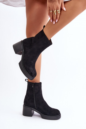 en daim écologiqueoÀe Féminin Bottes chaudes sur le talon couleur noire Meriluna 2