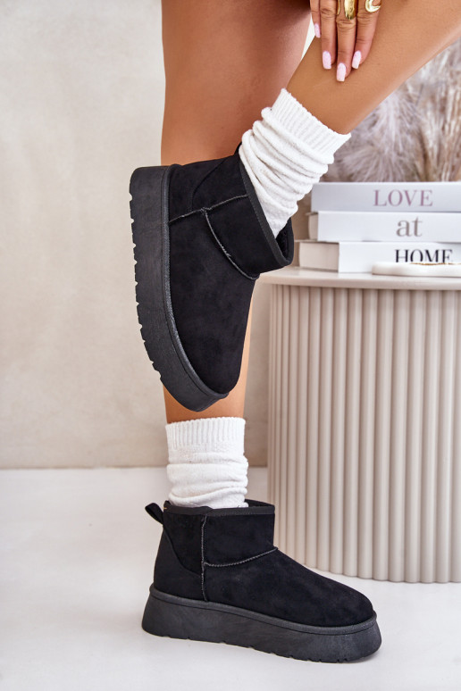 Faible Bottes de neige Féminin avec une plateforme réchauffer avec de la fourrure à l intérieur couleur noire Saldren