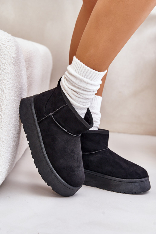 Faible Bottes de neige Féminin avec une plateforme réchauffer avec de la fourrure à l intérieur couleur noire Saldren