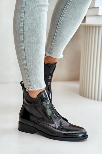 avec effet vernis Bottes chaudes au Château à talons larges S.Barski HY42-717 couleur noir