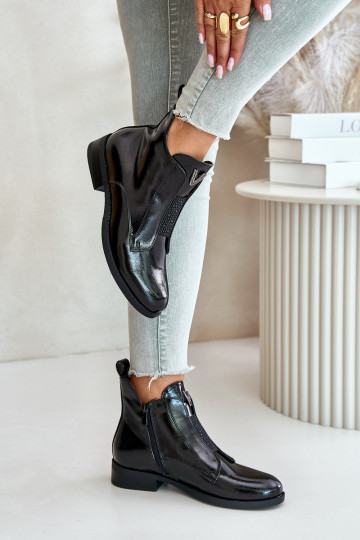 avec effet laqué chaussures à talons bas pour femme à talons larges couleur noir réchauffé S.Barski HY42-120 couleur noir