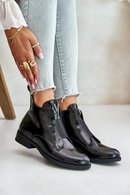 avec effet vernis chaussures à talons bas pour femmes avec des talons larges réchauffer couleur noire S.Barski HY42-120 couleur  avec effet vernis chaussures à talons bas pour femmes avec des talons larges réchauffer couleur noire S.Barski HY42-120 couleur