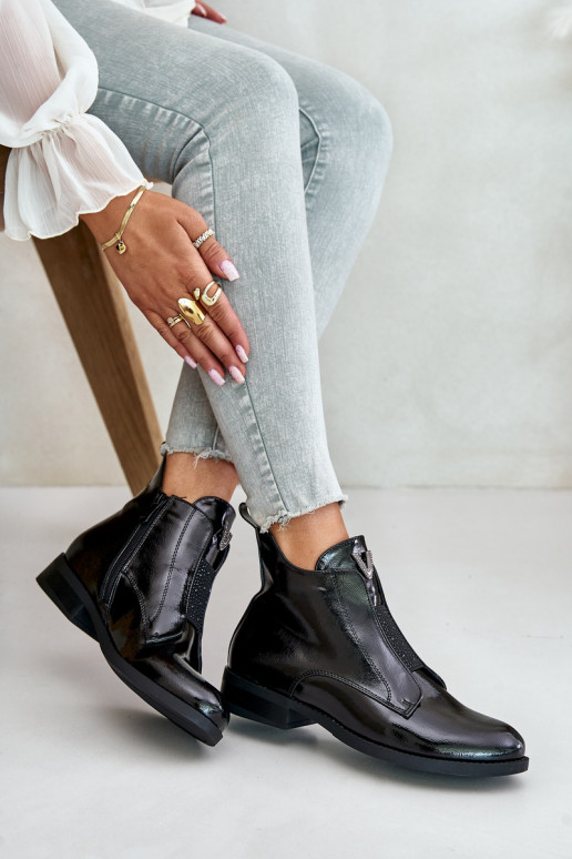 avec effet vernis chaussures à talons bas pour femmes avec des talons larges réchauffer couleur noire S.Barski HY42-120 couleur  avec effet vernis chaussures à talons bas pour femmes avec des talons larges réchauffer couleur noire S.Barski HY42-120 couleur