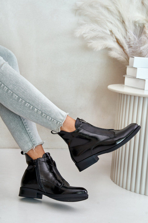 avec effet vernis chaussures à talons bas pour femmes avec des talons larges réchauffer couleur noire S.Barski HY42-120 couleur  avec effet vernis chaussures à talons bas pour femmes avec des talons larges réchauffer couleur noire S.Barski HY42-120 couleur