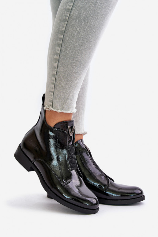 avec effet vernis chaussures à talons bas pour femmes avec des talons larges réchauffer couleur noire S.Barski HY42-120 couleur  avec effet vernis chaussures à talons bas pour femmes avec des talons larges réchauffer couleur noire S.Barski HY42-120 couleur