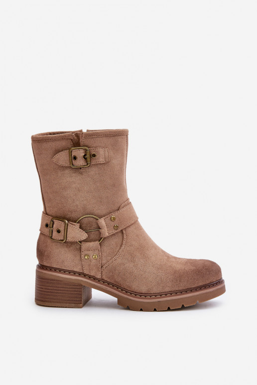 Bottes pour femmes Sur un talon bas avec boucles beige Zudra Bottes pour femmes Sur un talon bas avec boucles beige Zudra