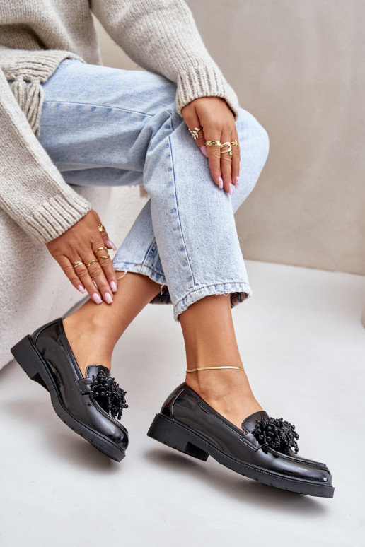 Féminin Mocassins avec effet vernis S.Barski HY369A couleur noire