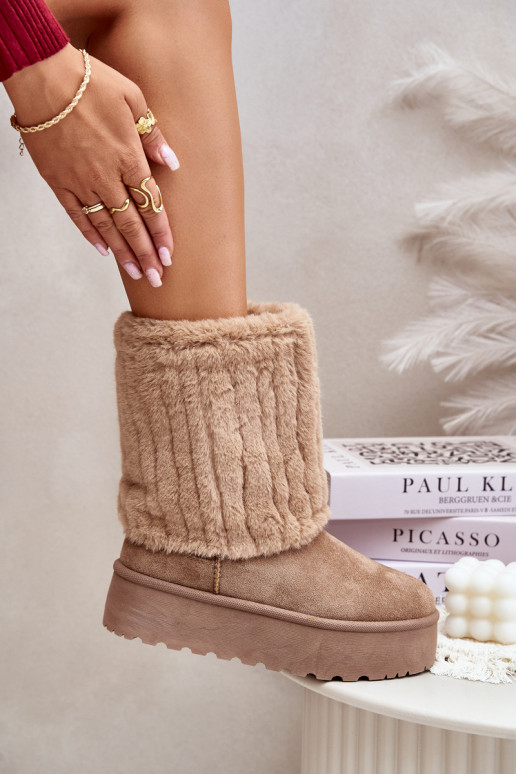 Bottes de neige avec une plateforme Z DANSyÀiniętą CholeÀką beige Lisonea