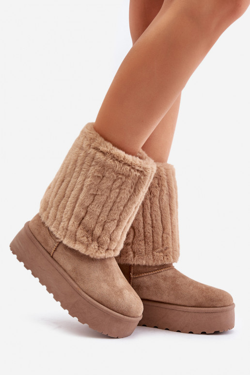 Bottes de neige avec une plateforme Z DANSyÀiniętą CholeÀką beige Lisonea