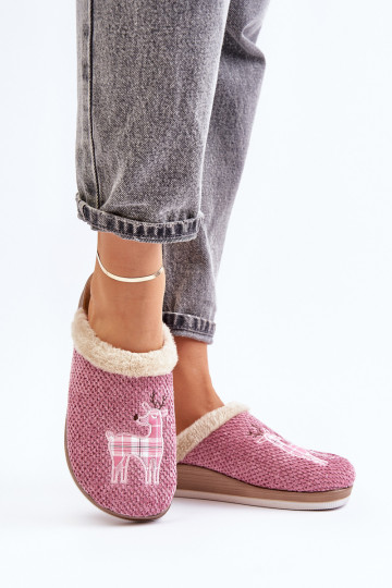 Chaussons Féminin avec des cerfs et un manteau de fourrure Inblu CT000034 couleur rose
