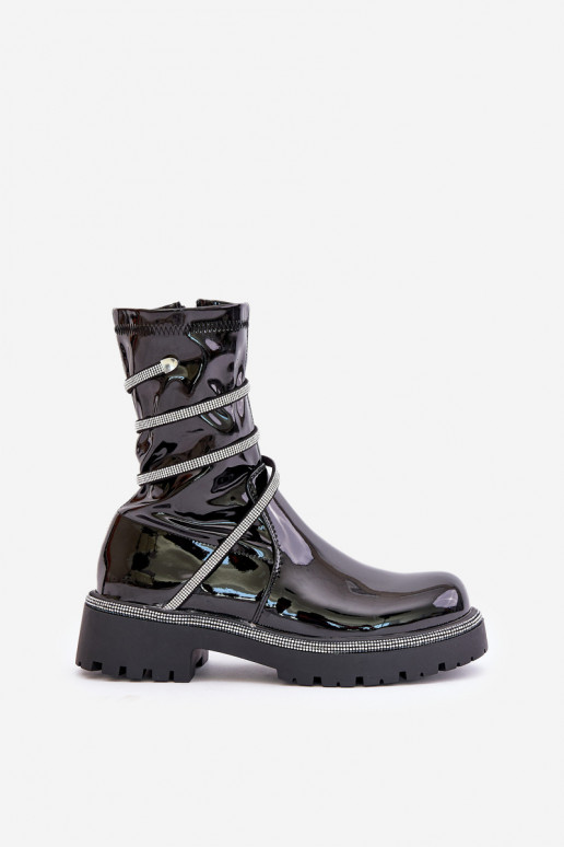 avec effet vernis Bottes Avec décoration couleur noire Kikizelle avec effet vernis Bottes Avec décoration couleur noire Kikizelle