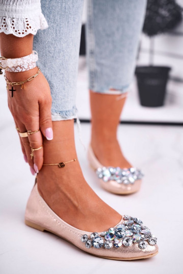 Ballerines avec décoration de galets couleur dorée Crystal
