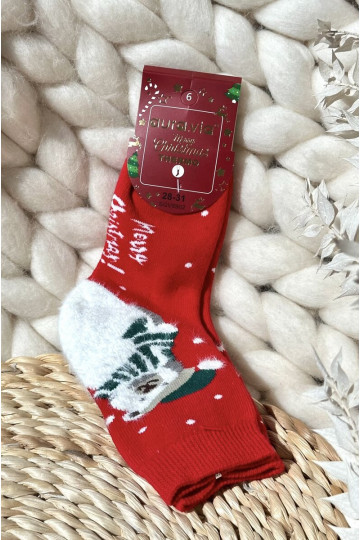 Puéril Noël Chaussettes en coton couleur rouge