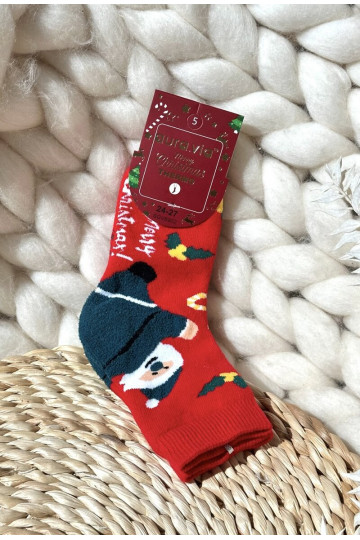 Puéril Noël Chaussettes en coton Avec le Père Noël couleur rouge