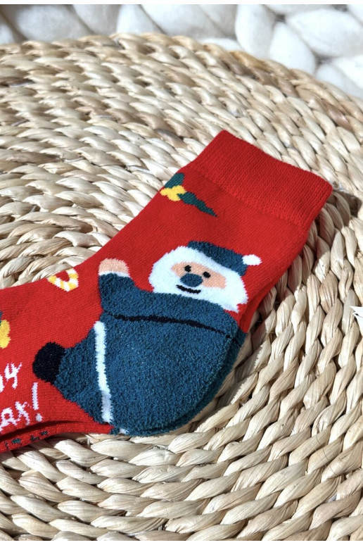 Puéril Noël Chaussettes en coton Avec le Père Noël couleur rouge Puéril Noël Chaussettes en coton Avec le Père Noël couleur rouge