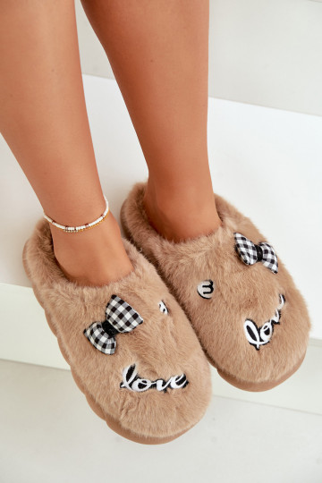 avec un manteau de fourrure Chaussons Féminin avec candidatures I Kokardką marron Linnorelia