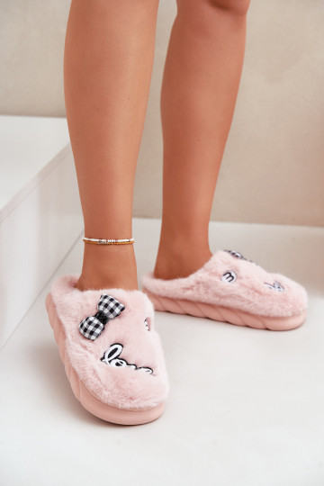avec un manteau de fourrure Chaussons Féminin avec candidatures I Kokardką couleur rose Linnorelia 2