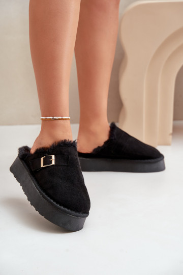 Chaussons Féminin Sur une semelle épaisse avec un manteau de fourrure I avec boucles couleur noire Linneola 2