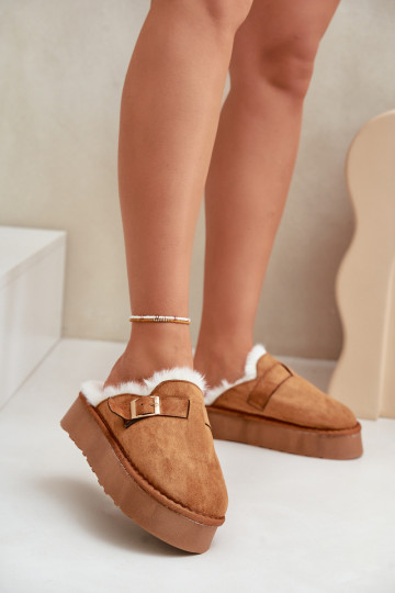 Chaussons Féminin Sur une semelle épaisse avec un manteau de fourrure I avec boucles marron Linneola 2